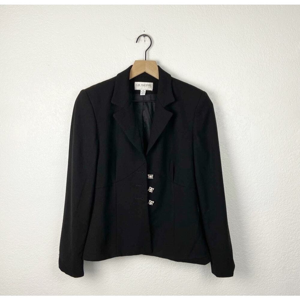 Giuseppe collection black wool blazer crystal buttons 4